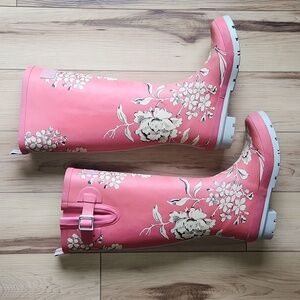 Joules Welly Print Rainboots Pink Floral 8 Women's
